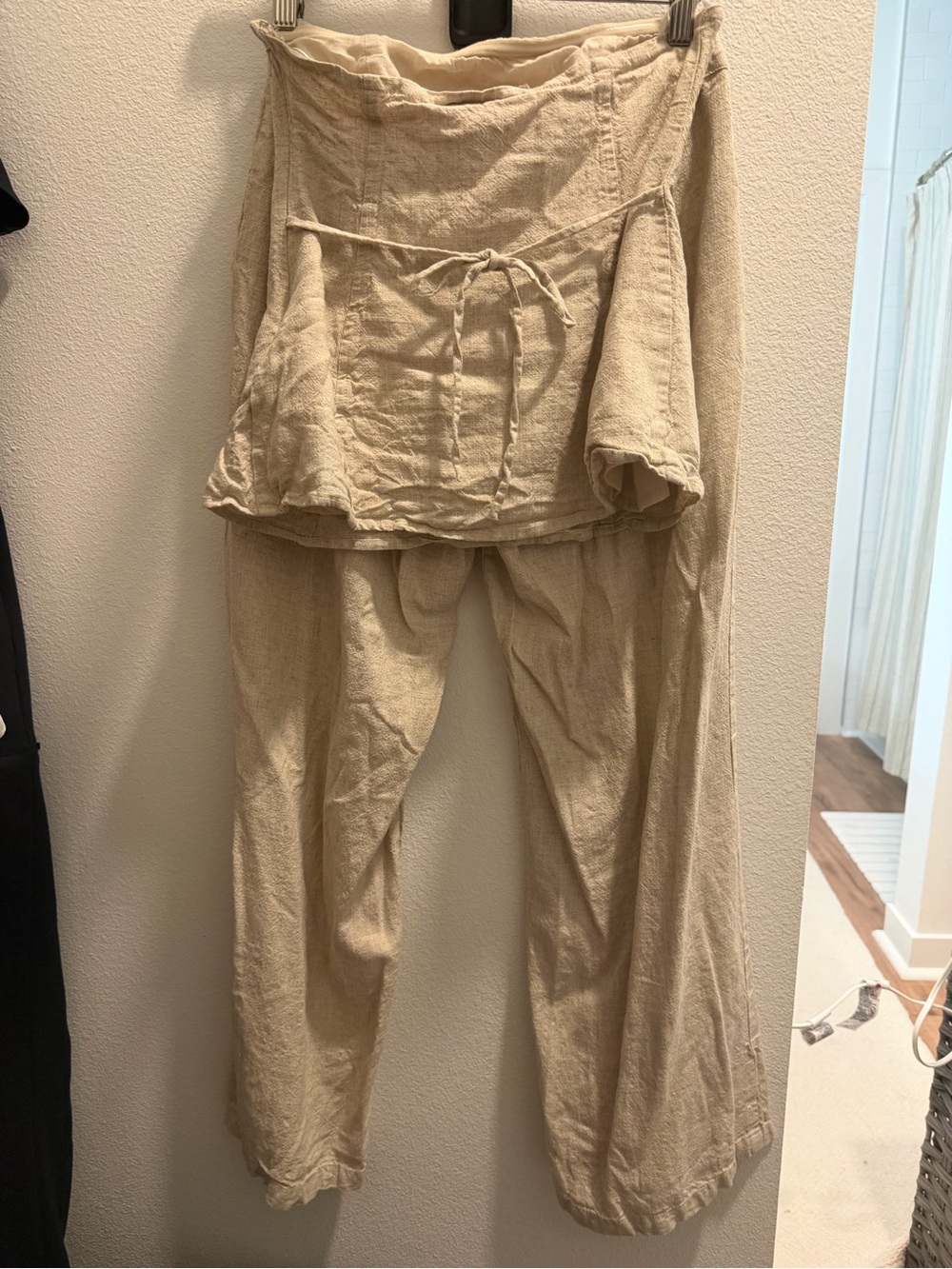 Princess Polly Cream Wide-Leg Cotton-Linen Pants with strapless Tie top